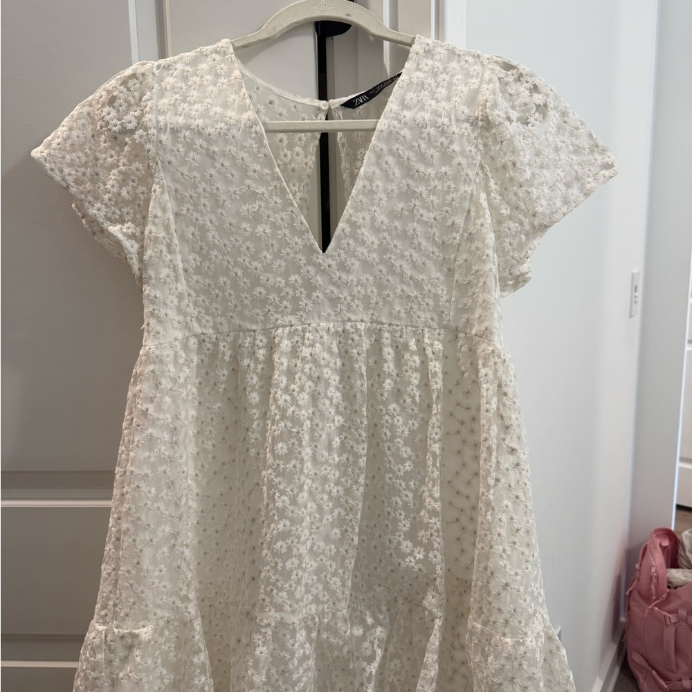 Zara White Floral Lace Mini Dress